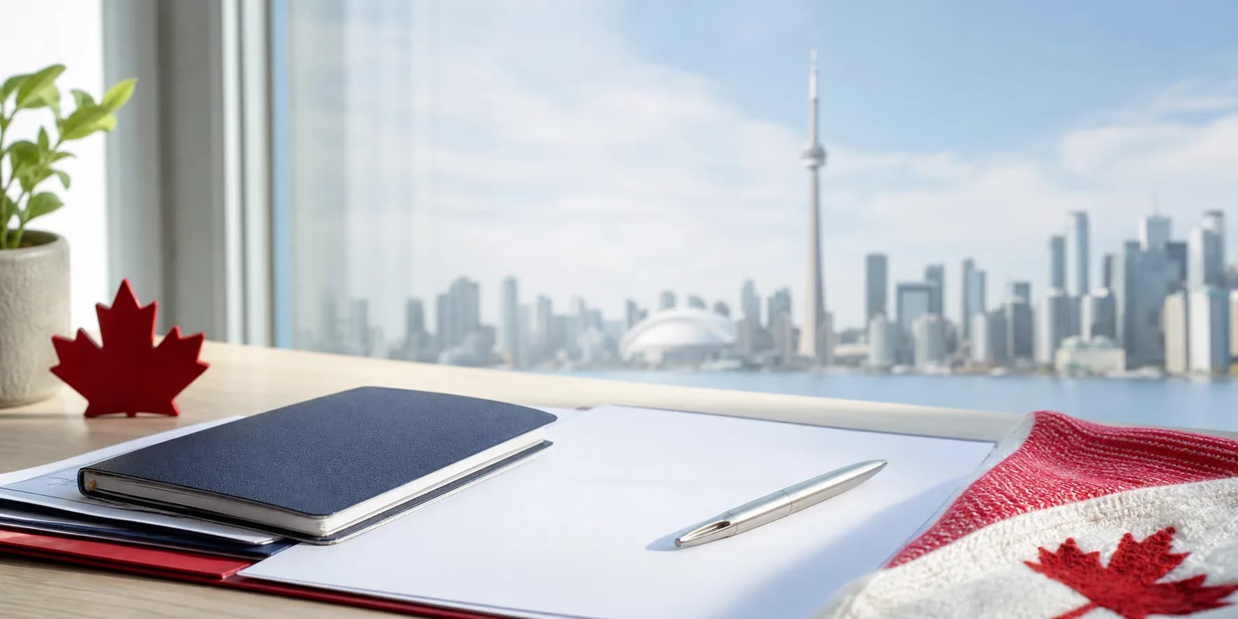 Kanada vizası üçün pasport, sənədlər və Toronto mənzərəsi